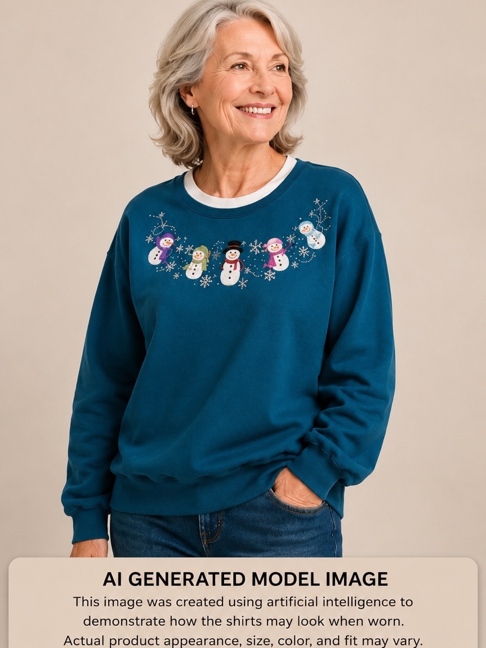Decorated Originals Turquoise Snowman Grandma Core Christmas Holiday Sweatshirt